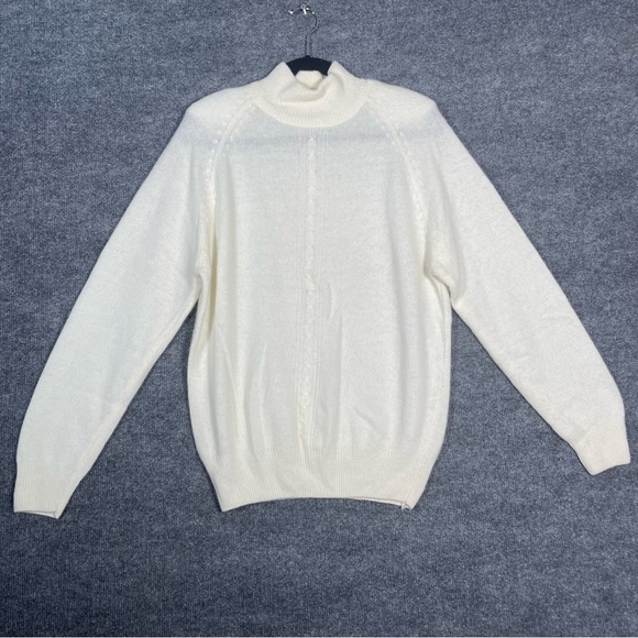 Yarn Works Women’s Large Ivory Knit Lambswool Angora Fishermen Mock Neck Sweater - Picture 1 of 8